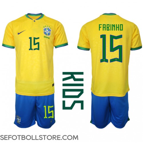 Brasilien Fabinho #15 Replika babykläder Hemmaställ Barn VM 2022 Kortärmad (+ korta byxor)